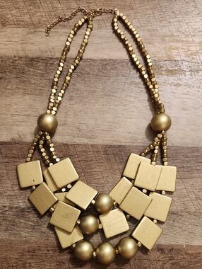 Chunky Gold Wooden Block Statement Necklace